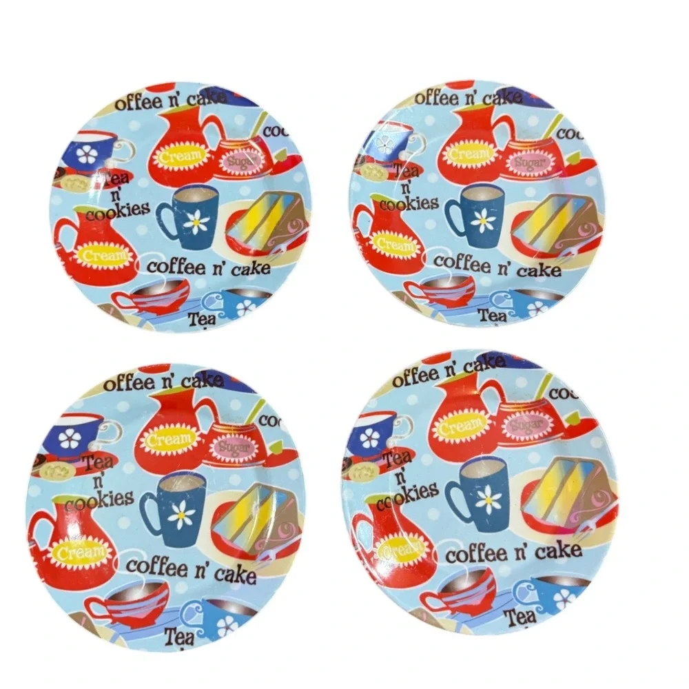 Porcelain Treasures Coffee n Cake Tea‎ n Cookies Dessert Plates Set of 4 7.5in